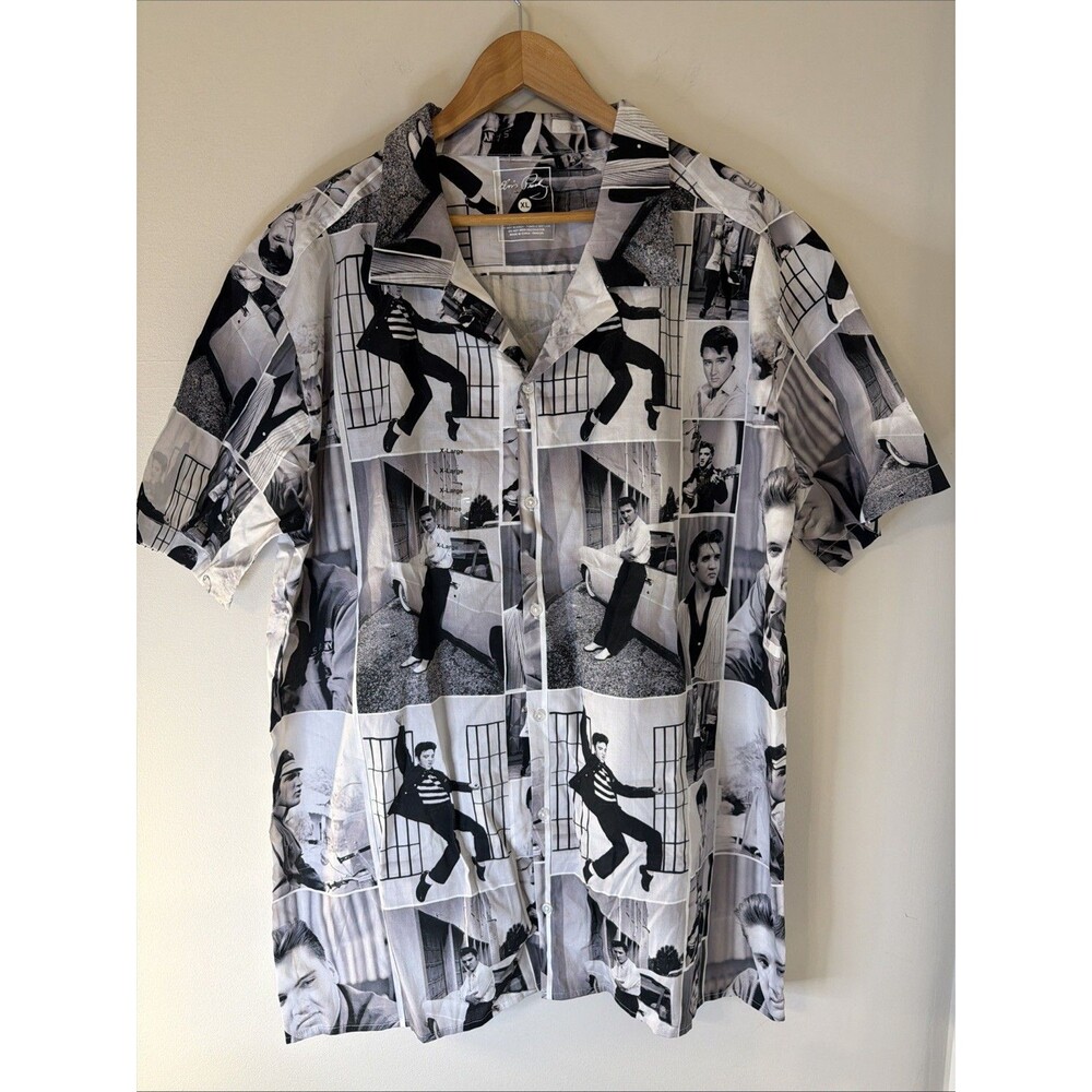 Elvis Presley Men’s Button-up Shirt, Size XL - Black & White Photo Print, NWOT